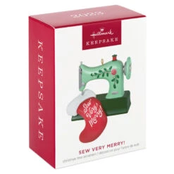 Hallmark Sew Very Merry! Ornament -Home Improvement Store Green Sewing Machine and Stocking Keepsake Ornament 1799QGO2927 04